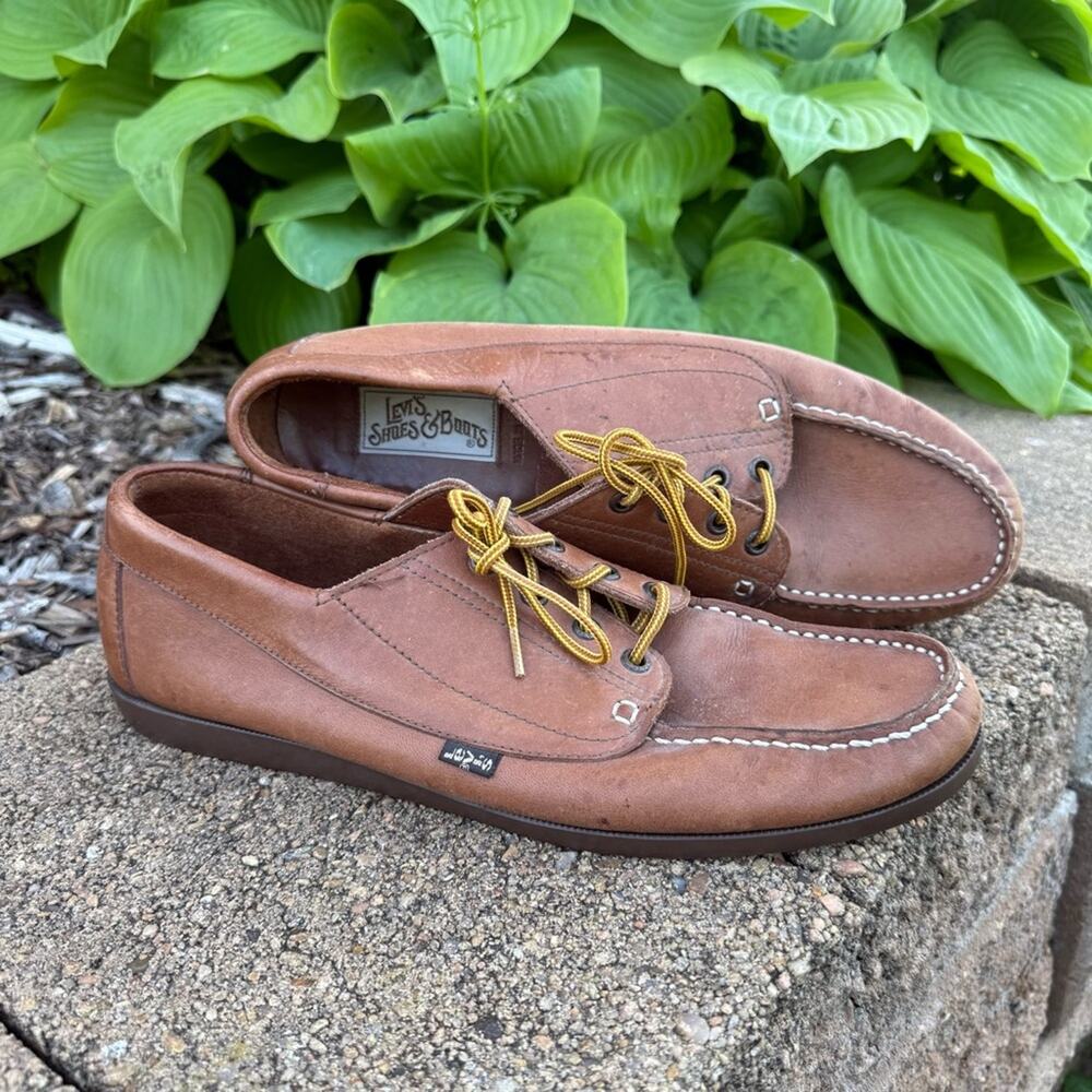 Vintage 70s 80s Levis Brown Leather Deck Boat Docksiders shoes Mens 10 1/2 M